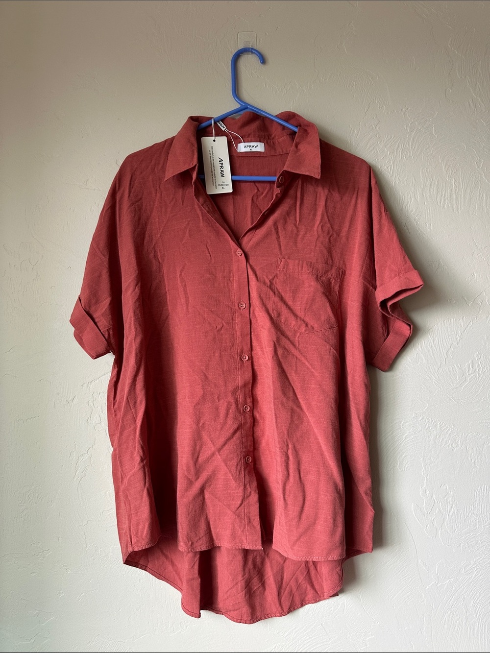Aritzia Relaxed Short-Sleeve Button-Down Shirt in Rust